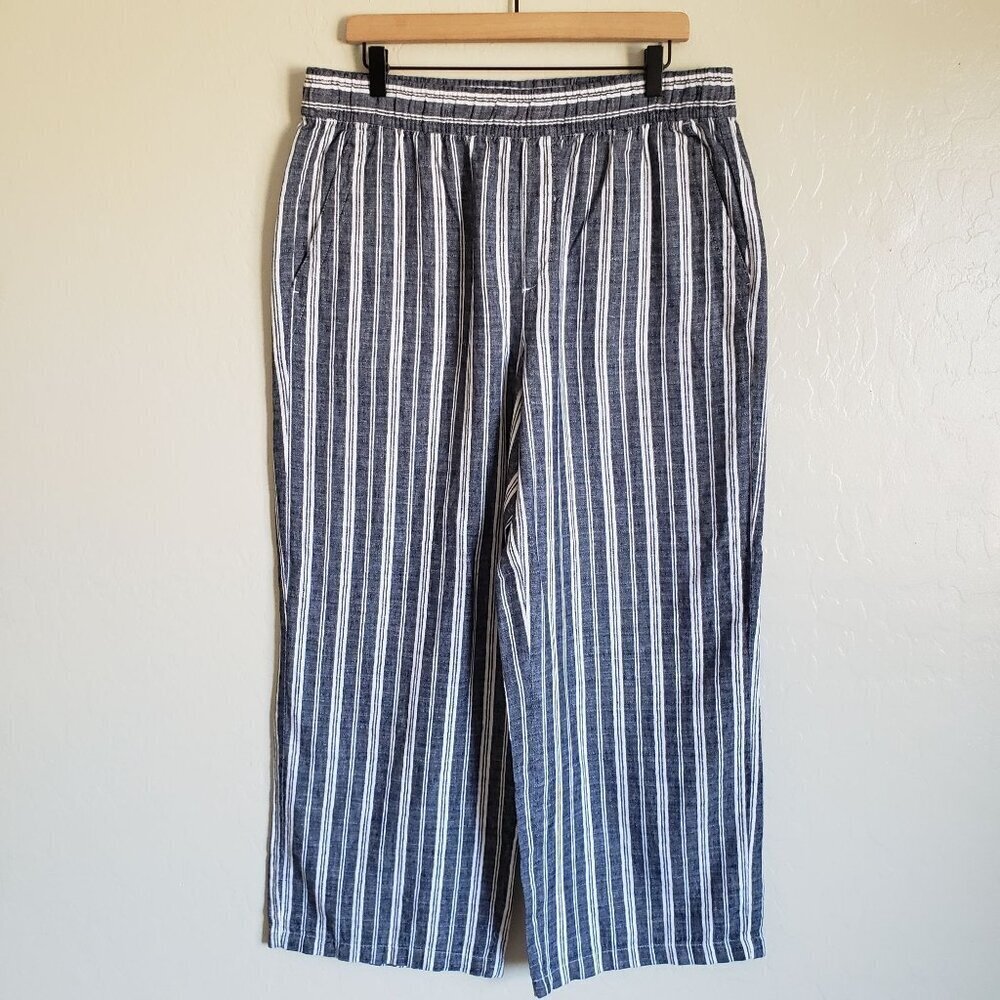 Old Navy Linen Blend High-Rise Wide Leg Pants Striped Size Large Beachy Coastal